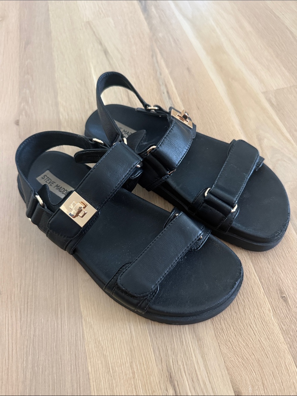 Steve Madden Black Leather Buckle & Velcro Sandals